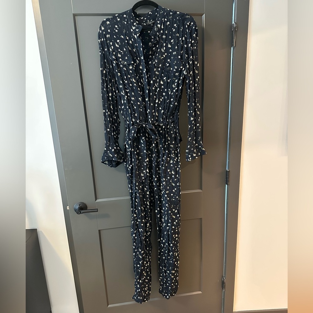 Rag & Bone Navy Floral Wrap/Belt Ina Jumpsuit